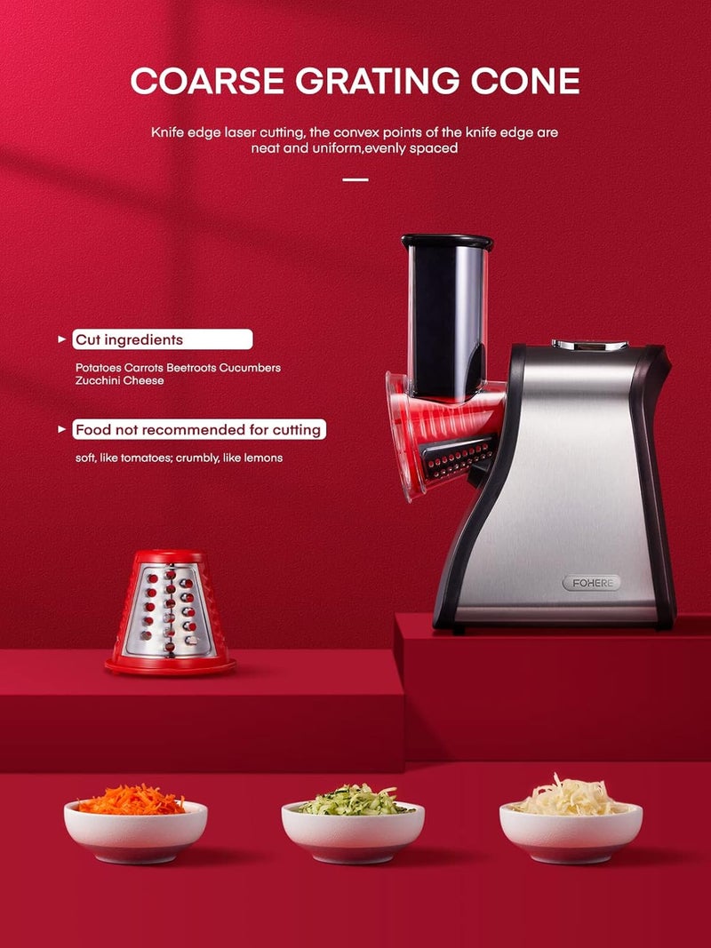 FOHERE Electric Cheese Grater Salad Maker, Electric Slicer Shredder for Home Kitchen Use, One-Touch Easy Control, Electric Grater for Vegetables, Cheeses and Nuts, BPA-Free, Red - Image 5